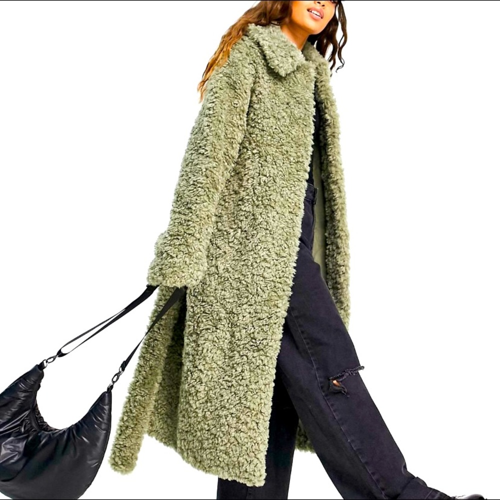 ASOS collared Fleece coat with belt